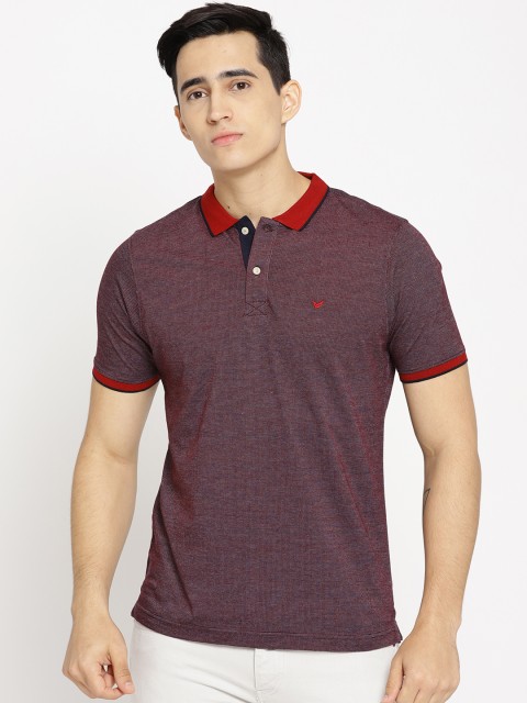 

Blackberrys Men Maroon Self Design Polo Collar T-shirt