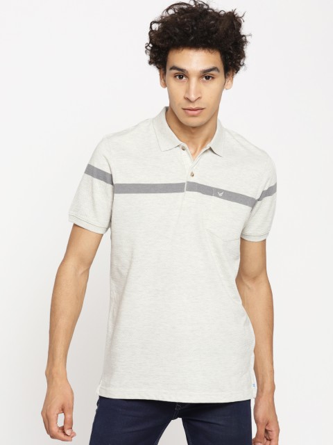 

Blackberrys Men Off-White Self Design Polo Collar T-shirt