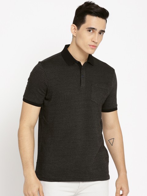 

Blackberrys Men Black Self Design Polo Collar T-shirt