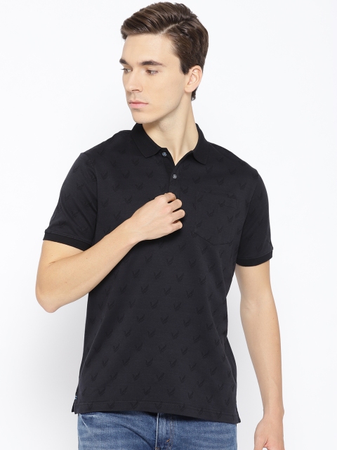 

Blackberrys Men Black Mercerised Cotton Self Design Polo Collar T-shirt