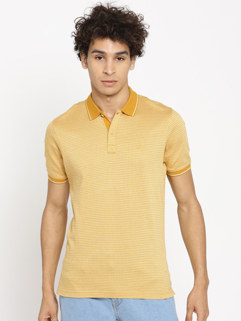 

Blackberrys Men Mustard Yellow Self Design Polo Collar T-shirt