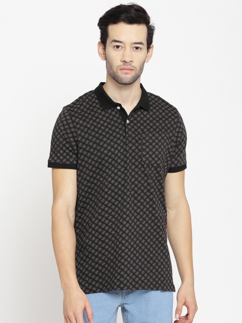 

Blackberrys Men Black & Beige Printed Polo Collar T-shirt