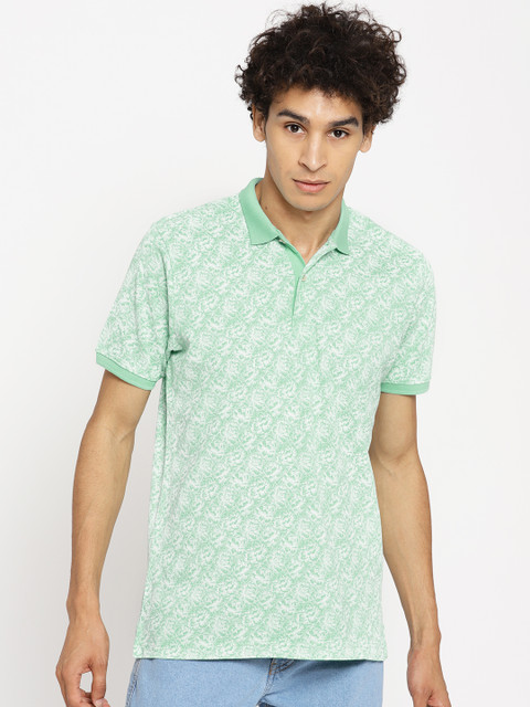 

Blackberrys Men Sea Green & White Printed Polo Collar T-shirt