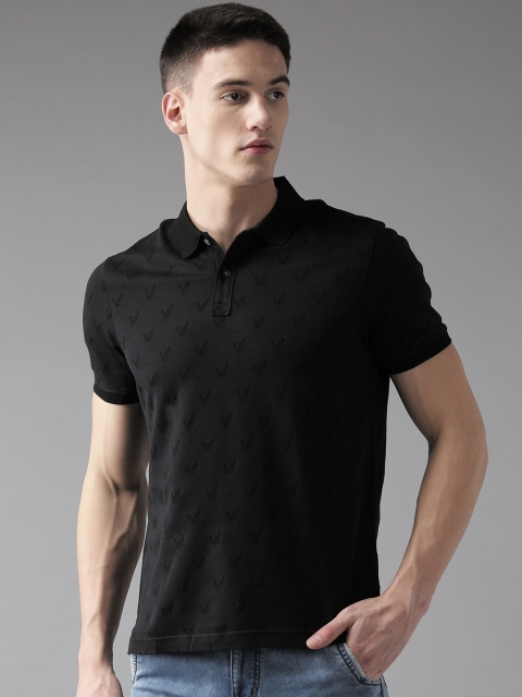 

Blackberrys Men Black Self Design Polo Collar T-shirt
