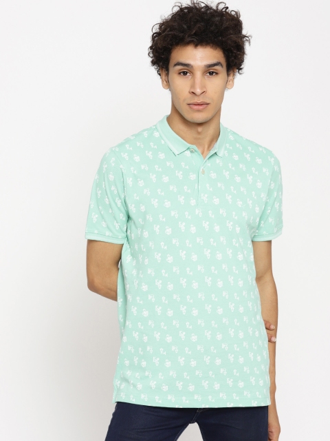 

Blackberrys Men Sea Green & White Printed Polo Collar T-shirt