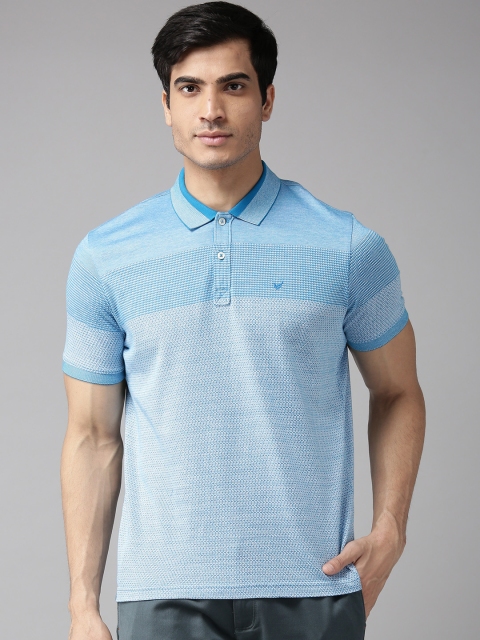

Blackberrys Men Blue & White Self Design Polo Collar T-shirt