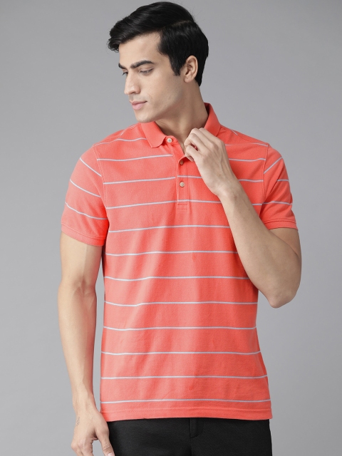 

Blackberrys Men Orange & Blue Striped Polo Collar T-shirt