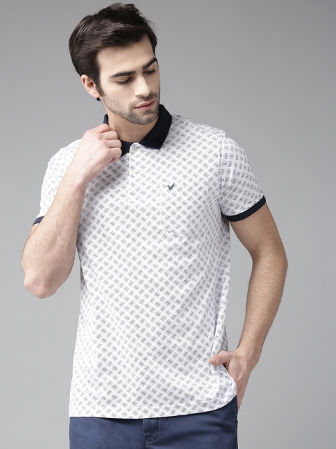 

Blackberrys Men White & Navy Blue Printed Polo Collar T-shirt