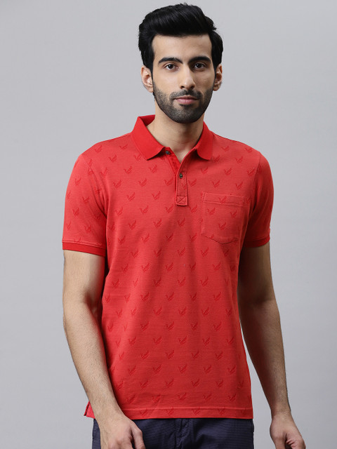 

Blackberrys Men Red Self-Design Polo Collar T-shirt