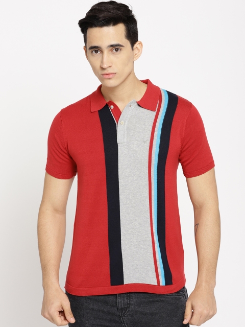 

Blackberrys Men Red & Grey Melange Colourblocked Polo Collar T-shirt