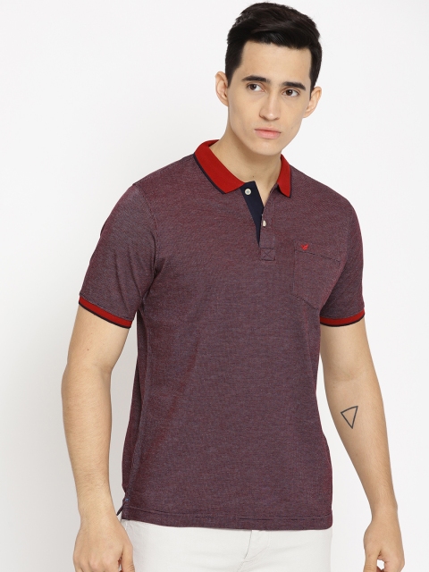

Blackberrys Men Maroon Self Design Polo Collar T-shirt