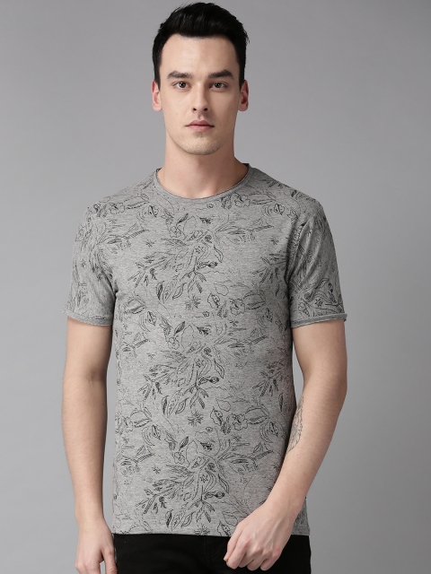 

Blackberrys Men Grey & Black Printed Round Neck T-shirt