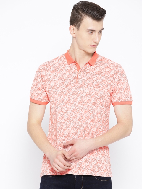 

Blackberrys Men Peach-Coloured & Off-White Printed Polo Collar T-shirt