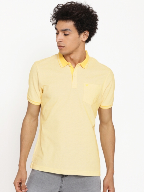 

Blackberrys Men Yellow Mercerised Cotton Solid Polo Collar T-shirt