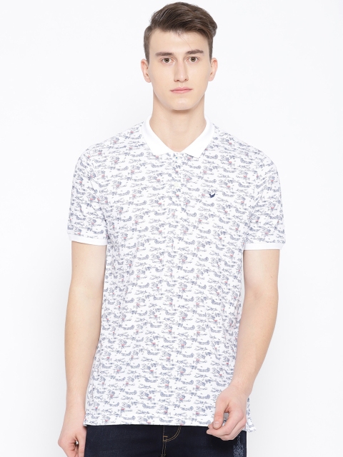 

Blackberrys Men White & Navy Blue Printed Polo Collar T-shirt