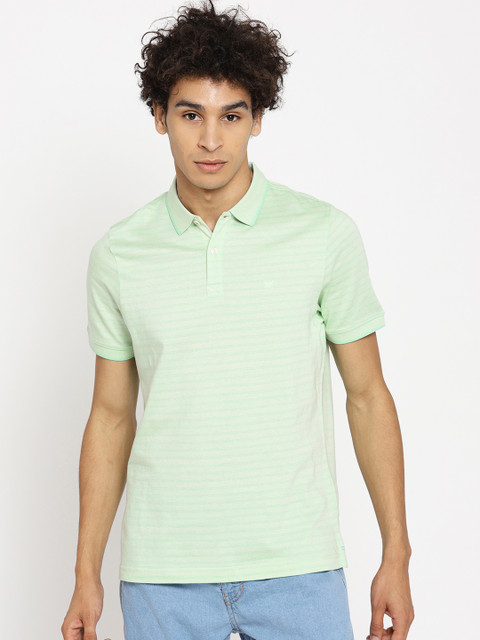 

Blackberrys Men Green Striped Polo Collar T-shirt
