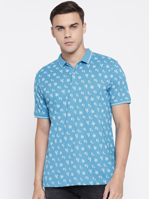 

Blackberrys Men Blue & White Printed Polo Collar T-shirt