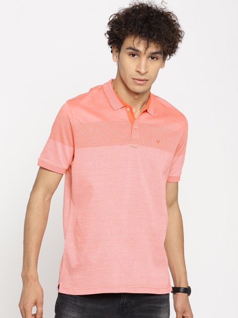 

Blackberrys Men Coral Pink Self Design Polo Collar T-shirt, Orange