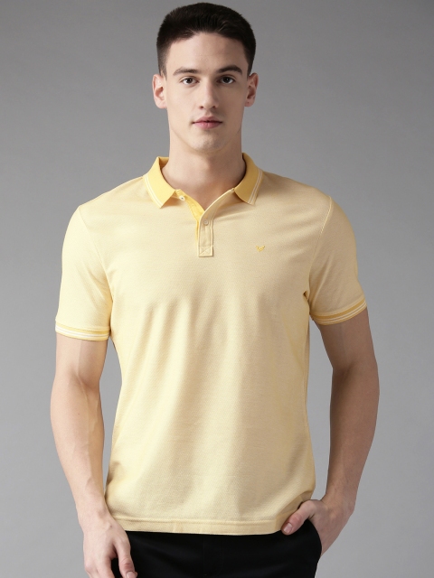 

Blackberrys Men Yellow Self Design Polo Collar Pure Cotton T-shirt