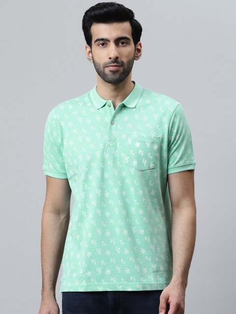 

Blackberrys Men Mint Green & White Printed Polo Collar T-shirt