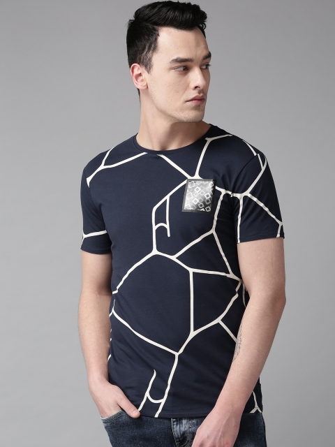 

Blackberrys Men Navy Blue & Off-White Printed Round Neck T-shirt