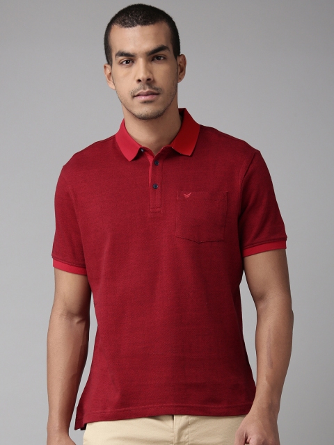

Blackberrys Men Maroon & Black Self Design Polo Collar T-shirt