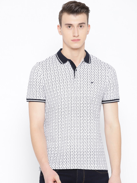 

Blackberrys Men White & Navy Blue Printed Polo Collar T-shirt