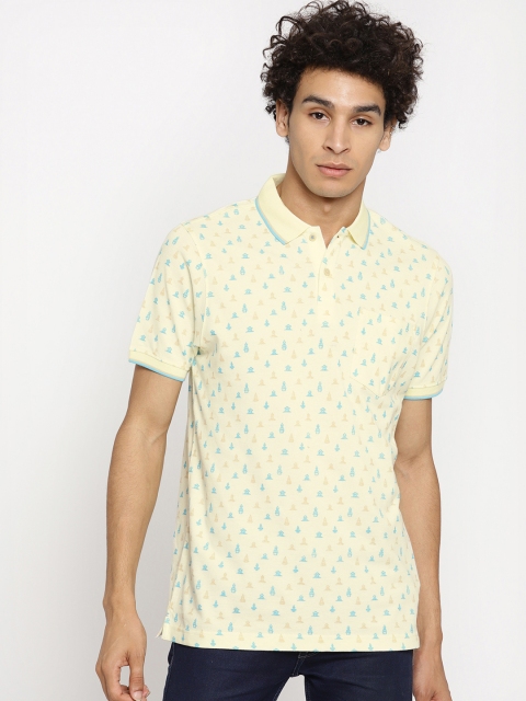 

Blackberrys Men Yellow & Blue Printed Polo Collar T-shirt
