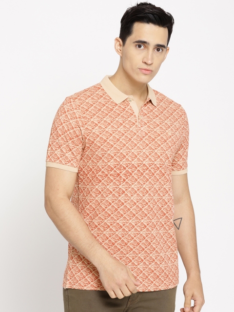

Blackberrys Men Beige & Rust Red Printed Polo Collar T-shirt