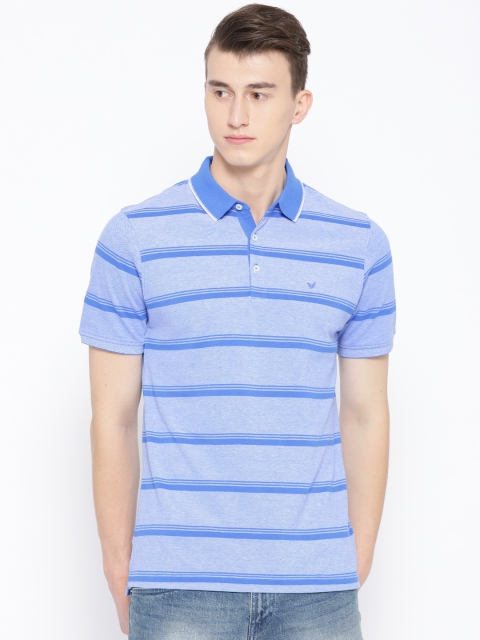 

Blackberrys Men Blue Striped Polo Collar T-shirt