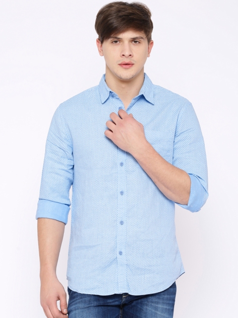 

Jack & Jones Blue Printed Linen Slim Fit Casual Shirt