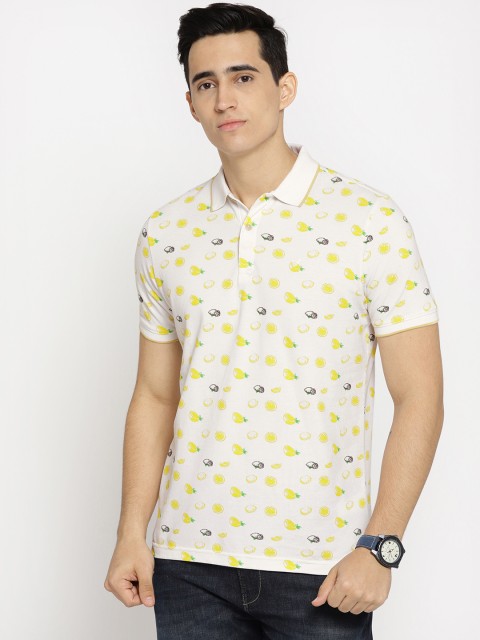 

Blackberrys Men White & Yellow Printed Polo Collar T-shirt
