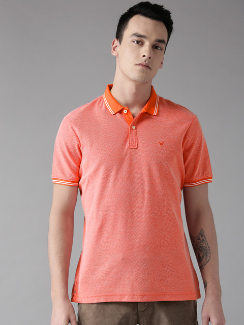 

Blackberrys Men Orange Self Design Polo Collar T-shirt
