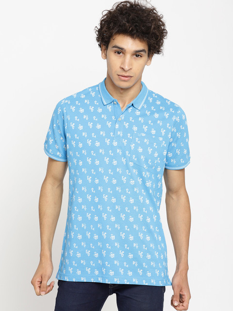 

Blackberrys Men Blue & Off-White Printed Polo Collar T-shirt