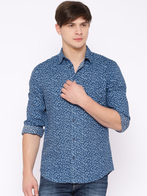 

Jack & Jones Navy Printed Linen Slim Fit Casual Shirt, Navy blue