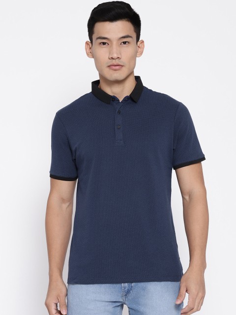 

Blackberrys Men Navy Blue Self Design Polo Collar T-shirt