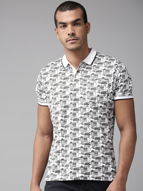 

Blackberrys Men White & Black Printed Polo Collar T-shirt