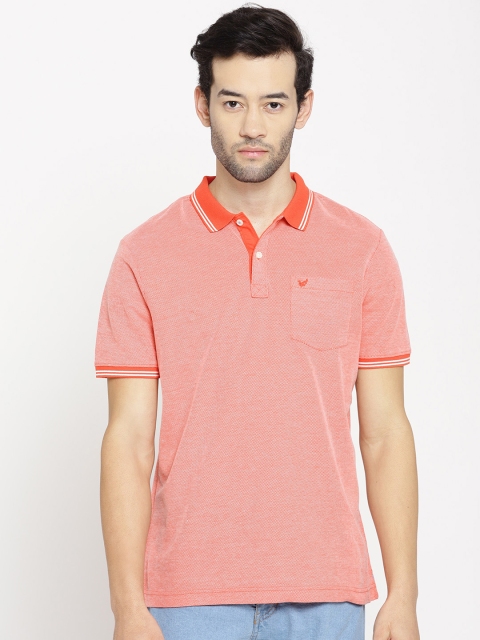 

Blackberrys Men Orange Self Design Polo Collar T-shirt