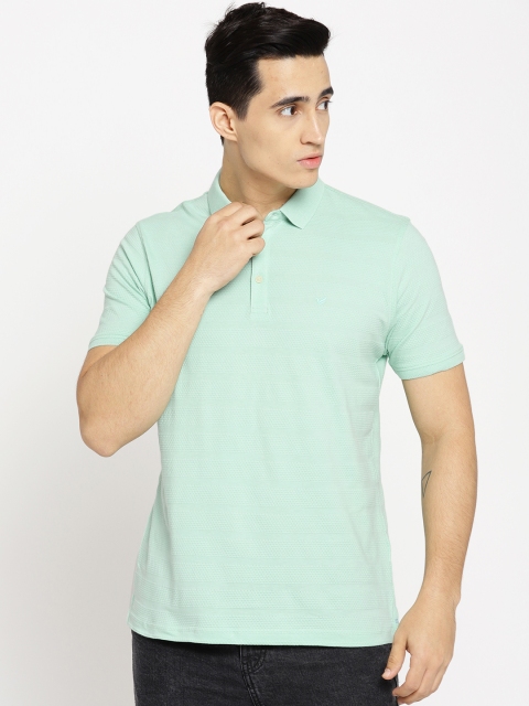 

Blackberrys Men Green Self-Striped Polo Collar T-shirt