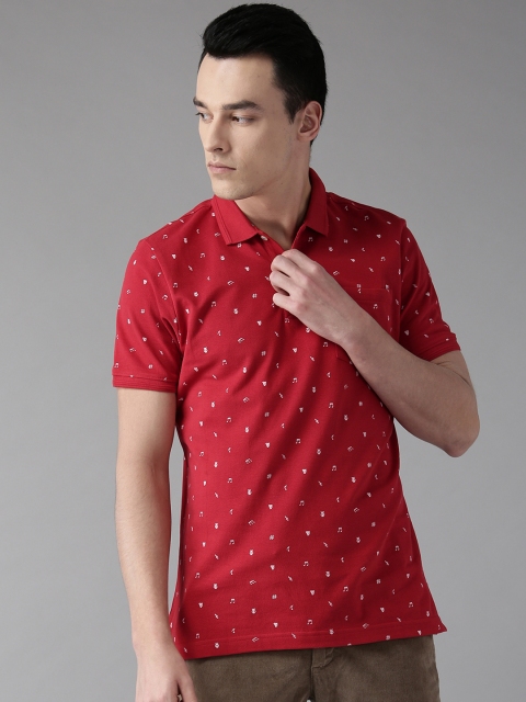 

Blackberrys Men Red White Printed Polo Collar Pure Cotton T-shirt