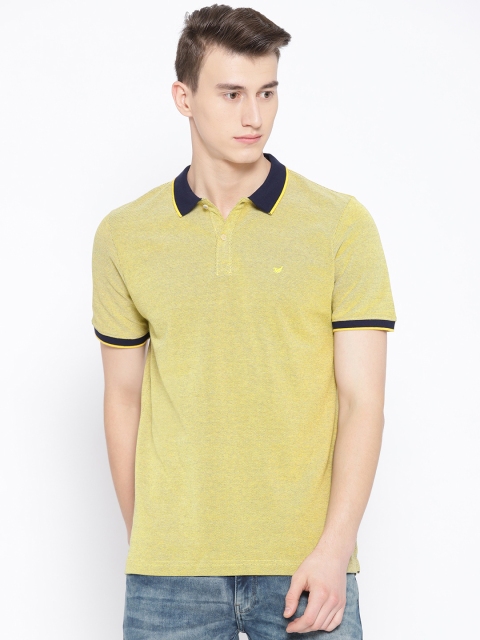 

Blackberrys Men Yellow Self-Design Polo Collar T-shirt