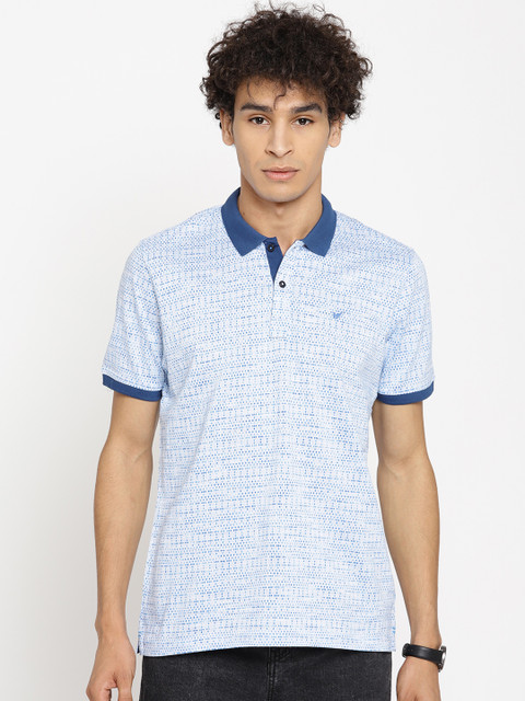 

Blackberrys Men White & Blue Self Design Polo Collar T-shirt