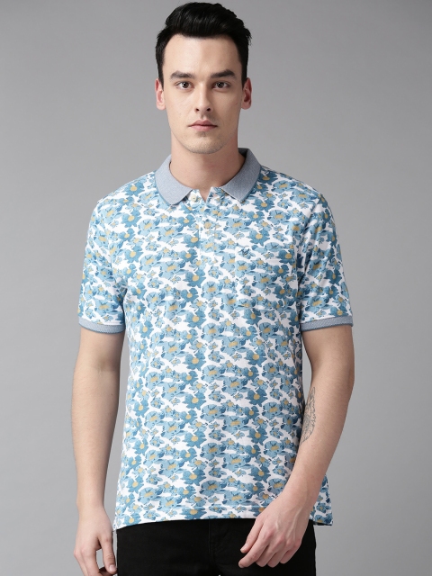 

Blackberrys Men Blue & White Floral Printed Polo Collar T-shirt