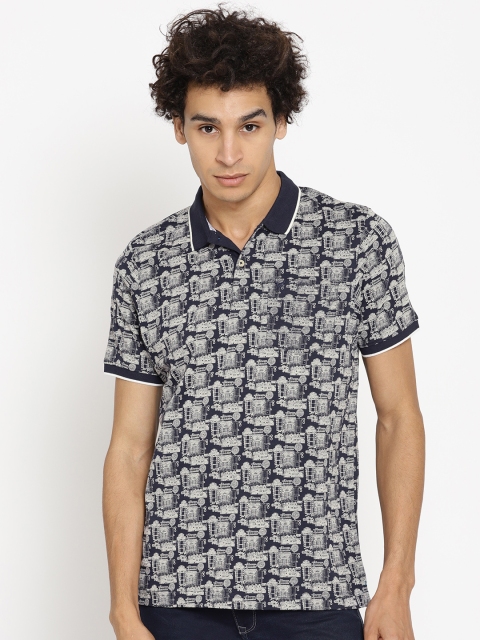 

Blackberrys Men Navy Blue & Grey Printed Polo Collar T-shirt