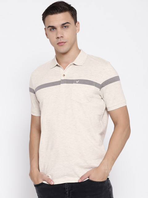 

Blackberrys Men Off-White Self Design Polo Collar T-shirt