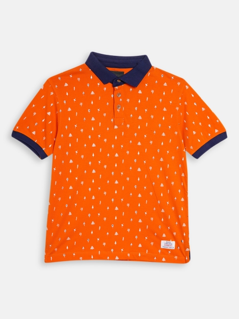 

Blue Giraffe Boys Orange Printed Polo Collar T-shirt