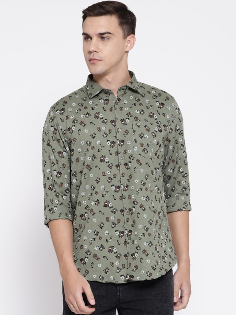 

Blackberrys Men Olive Green & Brown Slim Fit Printed Casual Shirt