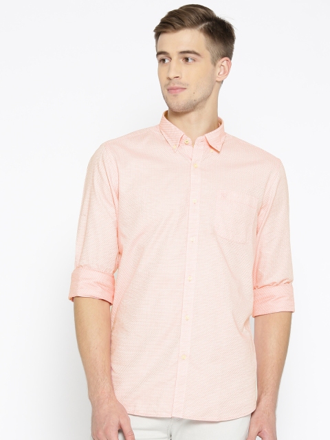 

Blackberrys Men Peach-Coloured & Off-White Slim Fit Self Design Casual Shirt