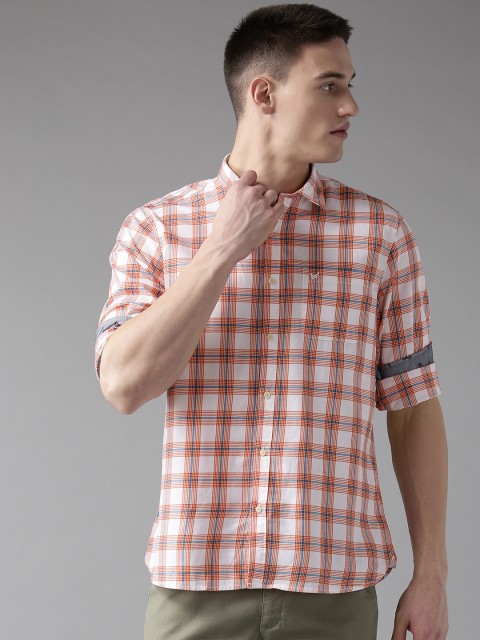 

Blackberrys Men White & Orange Slim Fit Checked Casual Shirt