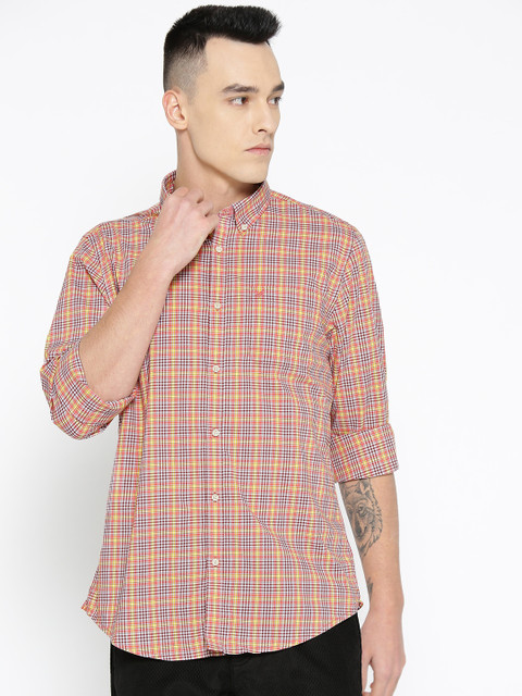 

Blackberrys Men Red & Yellow Slim Fit Checked Casual Shirt
